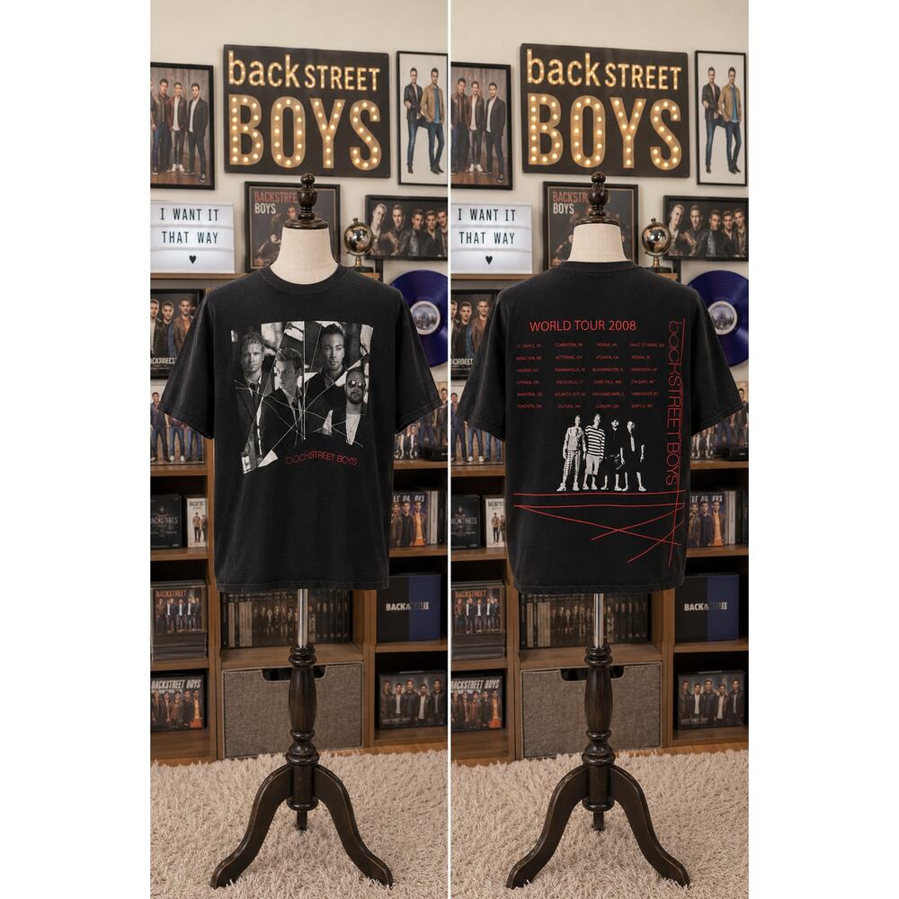 2008 Backstreet Boys World Tour Band Tee Shirt Black Medium Y2K